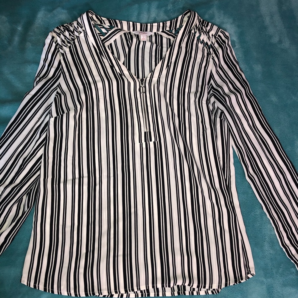 Black and white vertical striped blouse